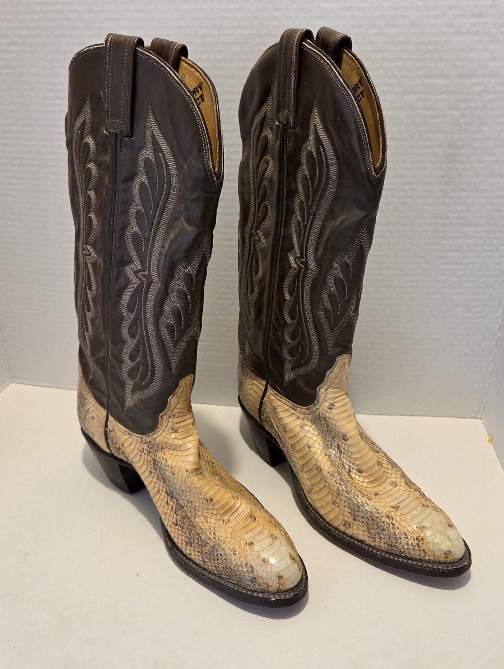 Tony Lama Boots Size 8B Black Label Genuine Python Snake Skin Cowboy Men EXOTIC